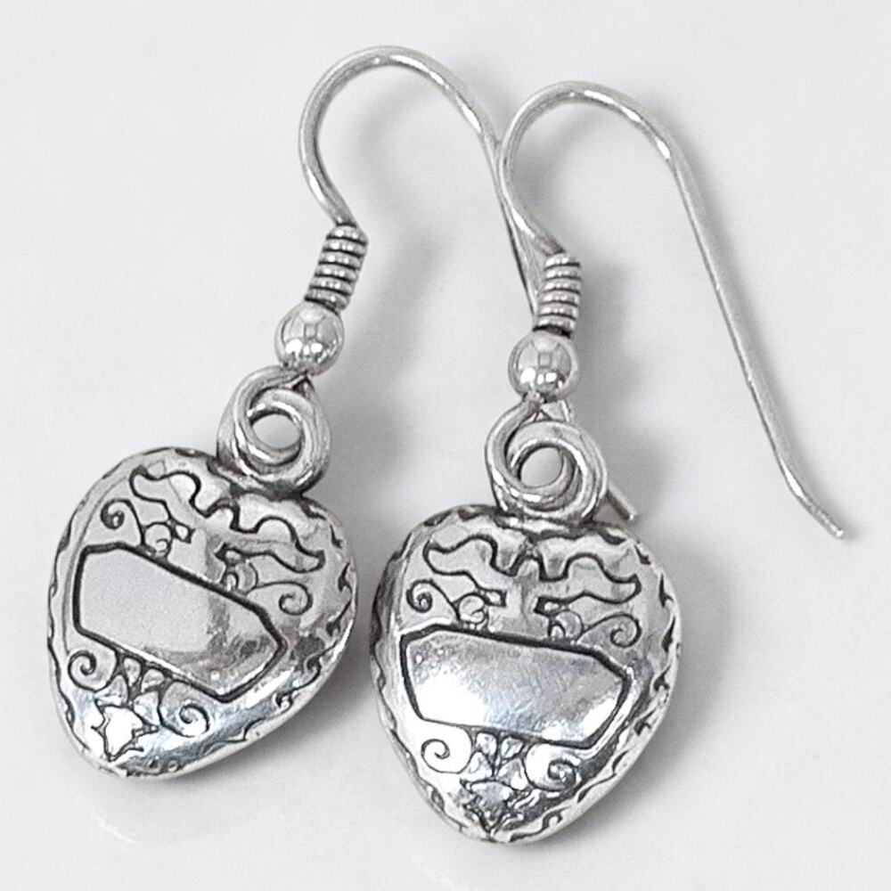 Brighton Petite Heart Dangle Earrings French Hook Silver Plated Retired